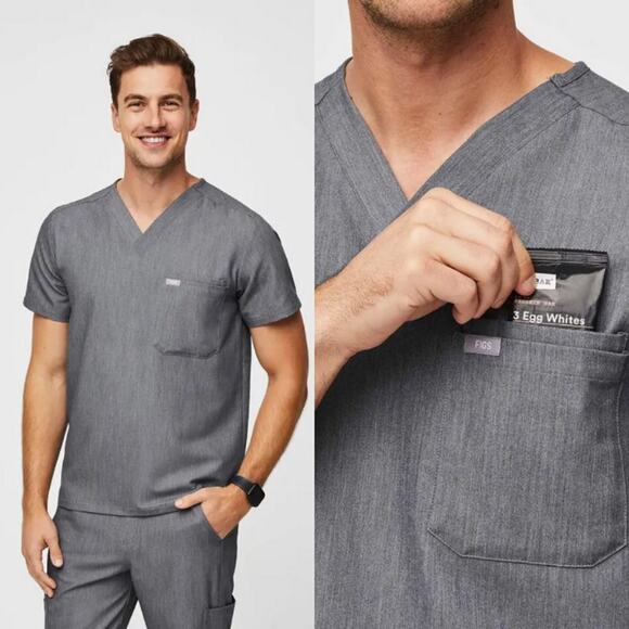 Figs Men’s Scrub Top Leon Three-Pocket Scrub Top Small Nurse Hospital Doctor - Picture 1 of 4